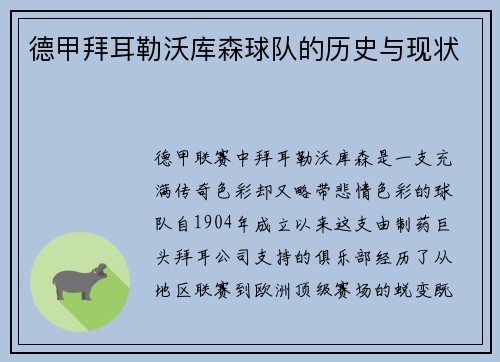 德甲拜耳勒沃库森球队的历史与现状